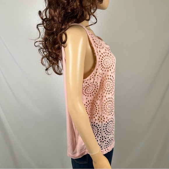 LOFT Pink Eyelet Sleeveless Tank Top Size Medium - Picture 2 of 5
